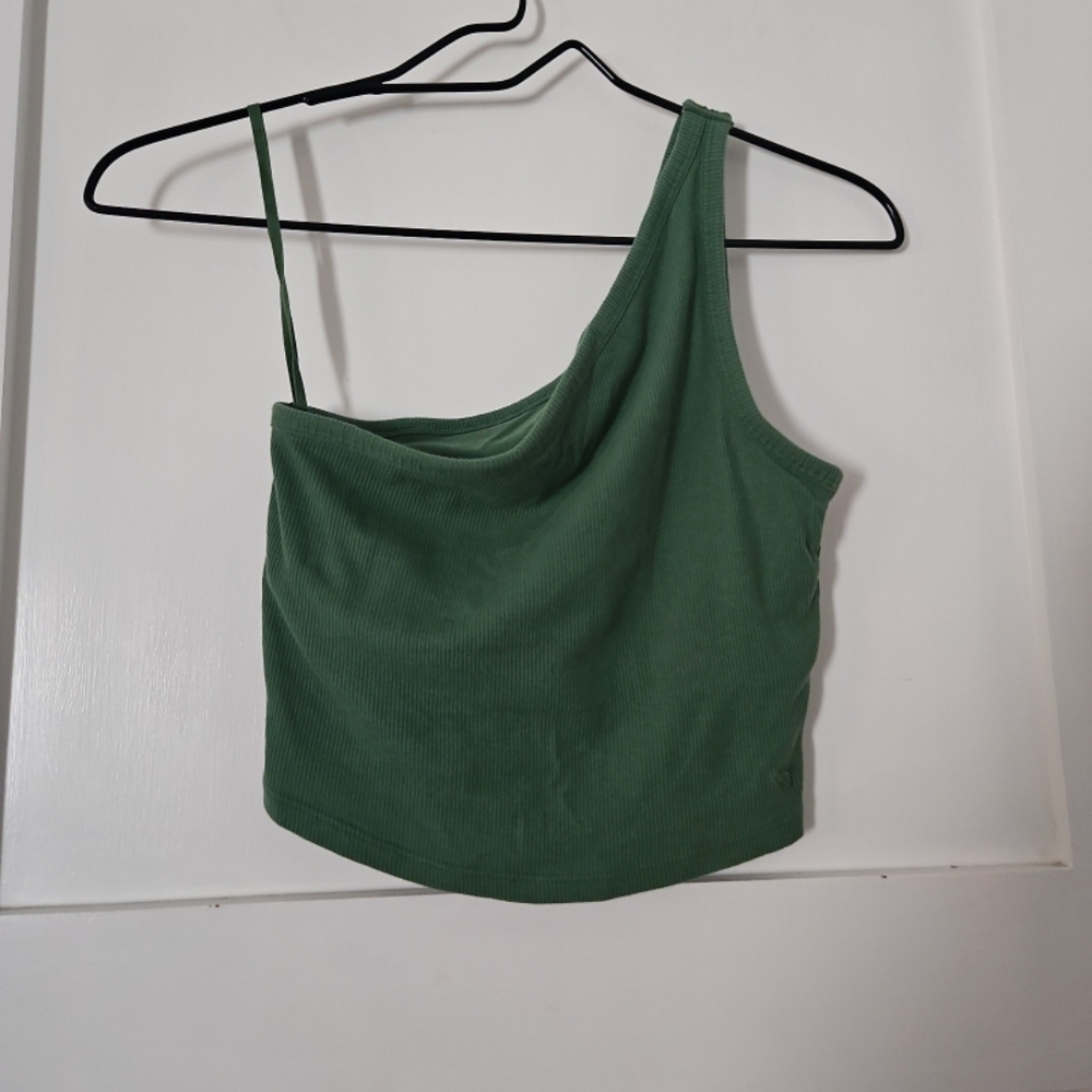 PINK Victoria Secret One Shoulder Ribbed Crop Top Green XS Goblincore Earthy